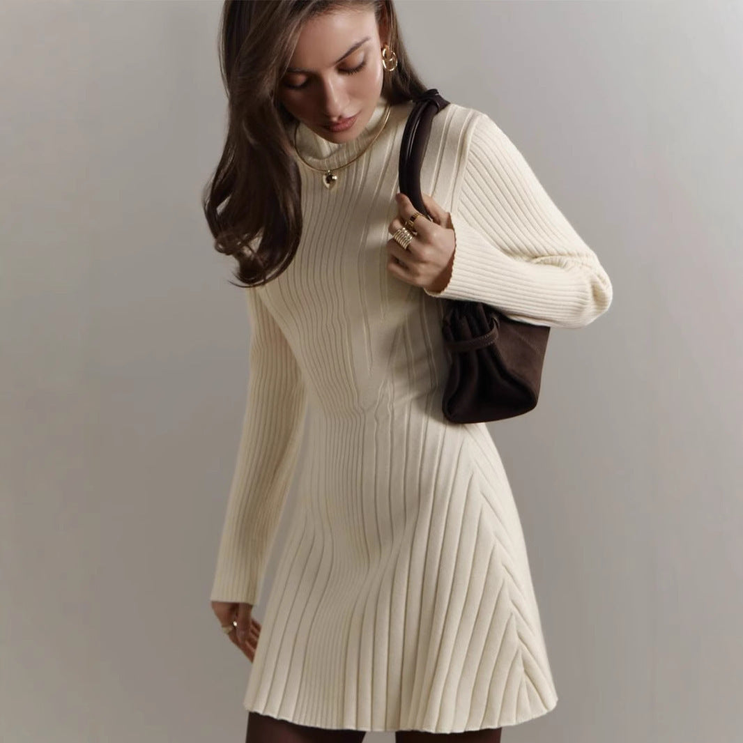 Long Sleeve Half Turtleneck Elegant Cute A- Line Skirt