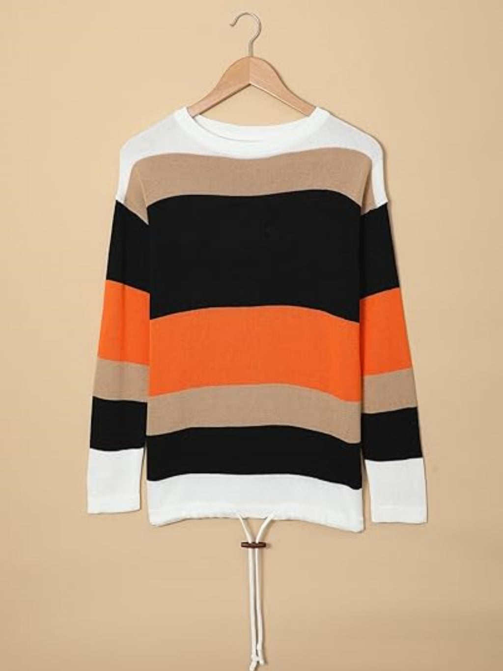 2025 Novel And Cute Style Round Neck Striped Women's Fashion Clothing Color Blocked Hoodie Autumn Sweater Women's Clothing
