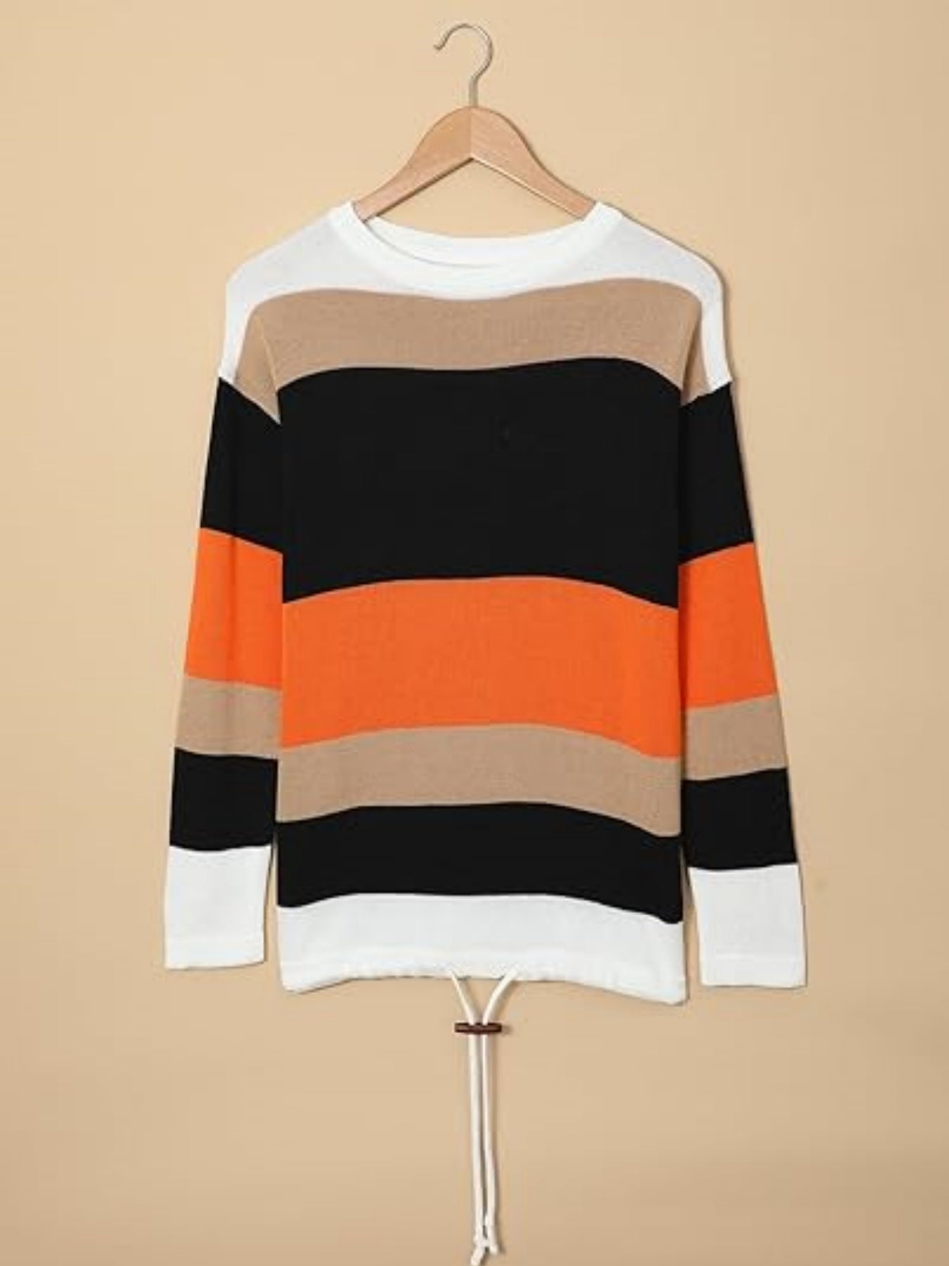 2025 Novel And Cute Style Round Neck Striped Women's Fashion Clothing Color Blocked Hoodie Autumn Sweater Women's Clothing