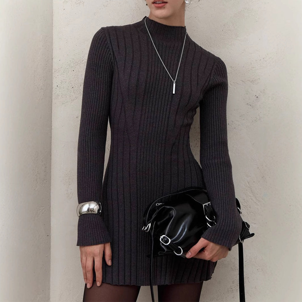 Long Sleeve Half Turtleneck Elegant Cute A- Line Skirt