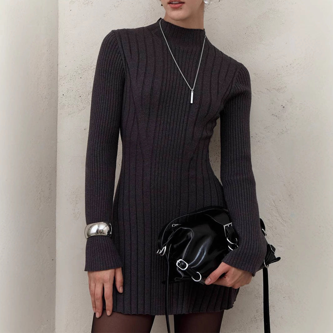 Long Sleeve Half Turtleneck Elegant Cute A- Line Skirt
