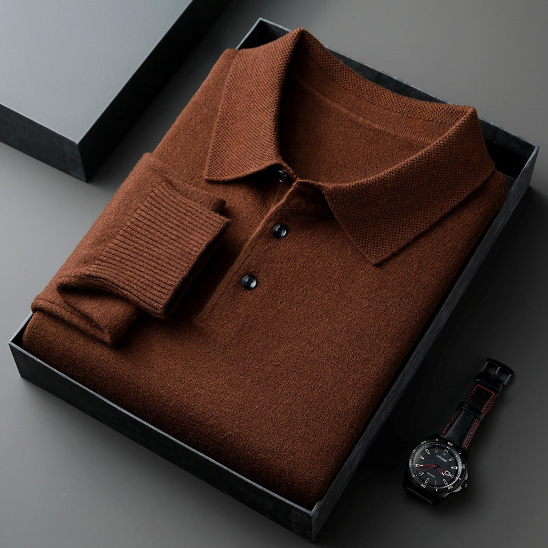 Lapel Long Sleeve Men's Solid Color Middle-aged Bottoming Sweater