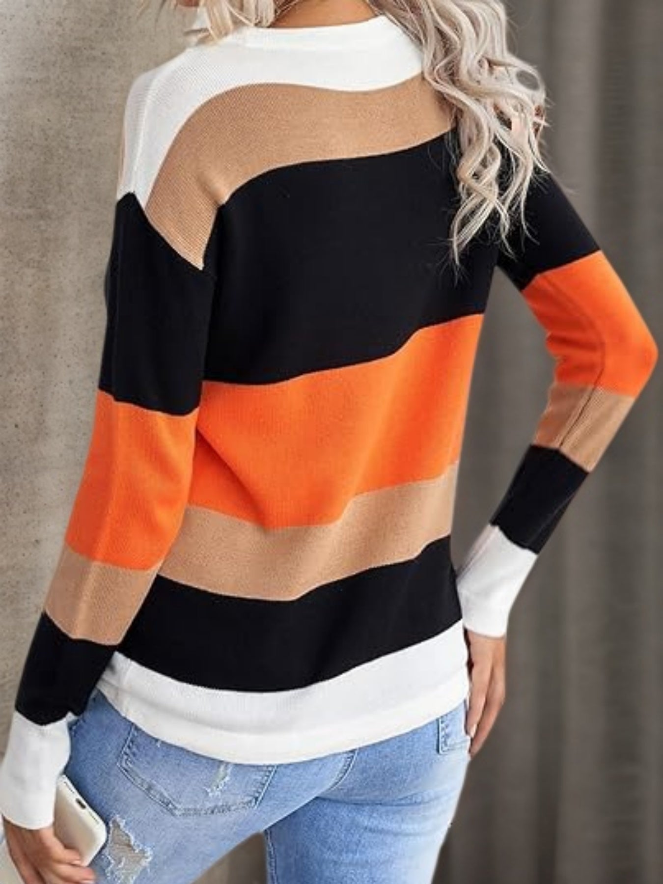 2025 Novel And Cute Style Round Neck Striped Women's Fashion Clothing Color Blocked Hoodie Autumn Sweater Women's Clothing